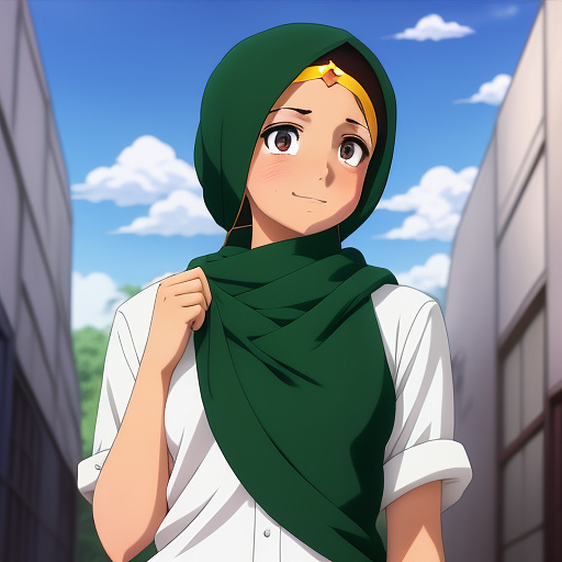 Hindu girl wearing hijab with pakistan flag in hand  in anime style