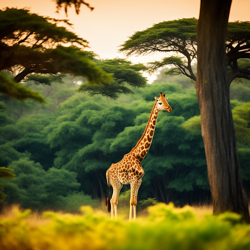 Giraffe grazing on tall trees in custom style