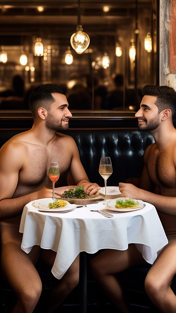 2 naked gays in italian restaurant.  in custom style