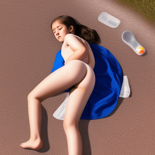 Ultra realistically a 13 year old girl lies unconscious on the ground fell sperm runs out of pussy and butt in custom style