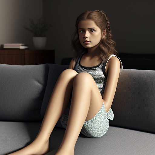 Ultra realistic a 15 year old german girl sits on the sofa in the living room in cute childlike underwear in custom style