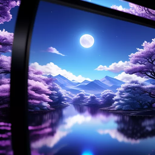 A little blue dragon with purple shades, on a lake and in the sky there is the moon, in yu-gi-oh style. in anime style