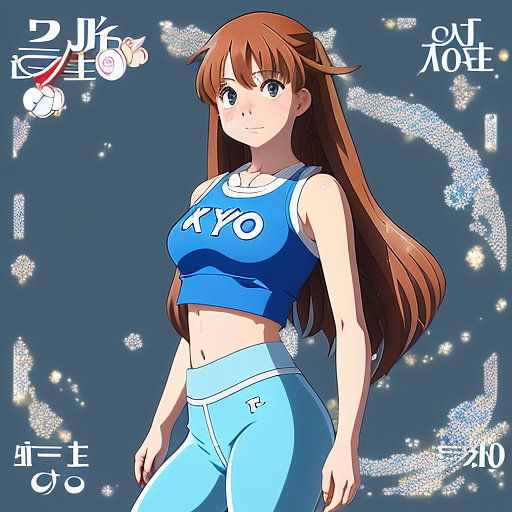 14 year old girl in leggings and crop top  in anime style