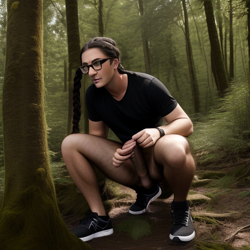 Ultra realistically a 40 year old man forces a 22 year old german girl with a black braid with glasses and brown eyes 1.70 tall thin sex in the forest and penetrates his penis into her vagina with his penis in custom style