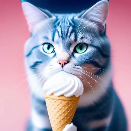 Design a cat licking an ice cream 
 in anime style
