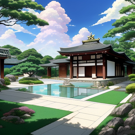 Modern villa landscaping in anime style