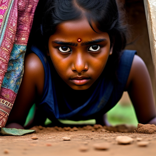 Realistic, detailed, 14-year-old indian girl pooping on the ground, close up  in custom style