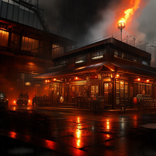 Fire in the rain in steampunk style