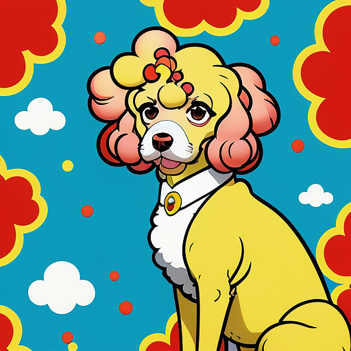 A poodle in the art style of pop art in anime style