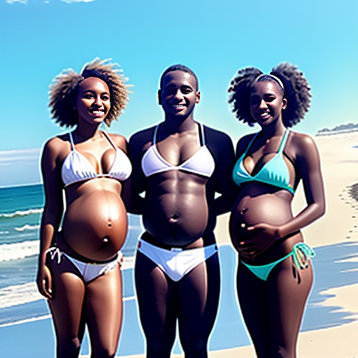 Preggo 16-year-old girl of 40 weeks ,beach day,beatiful girl,white bikini,belly button, alba line,pregnancy with triplets in custom style
