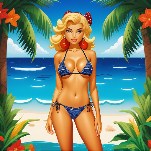 Sexy woman with big gyatt bikini in disney painted style