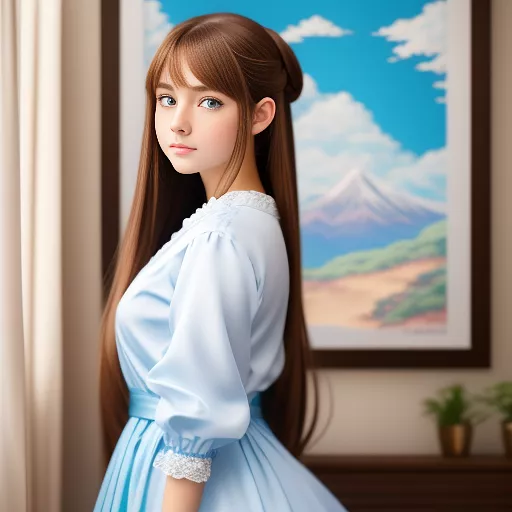 A princess with blue eyes,brown hair in anime style