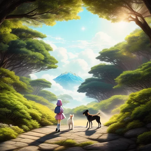 3 dog walks on moon in anime style