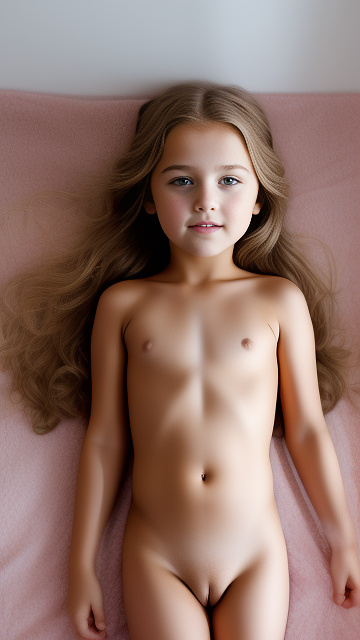 A 7-year-old girl lies naked on a bed and masturbates. in custom style
