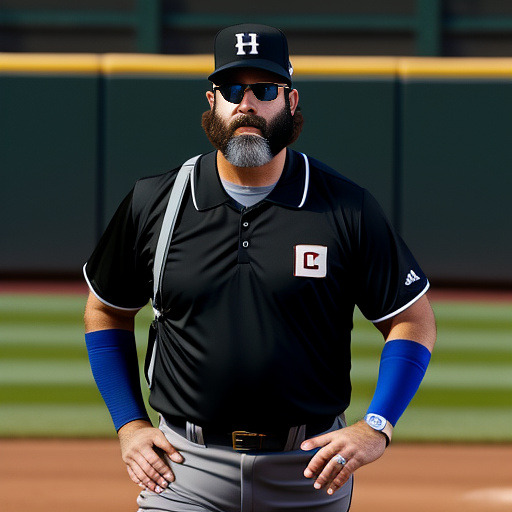 Hairy baseball umpire in uniform in custom style