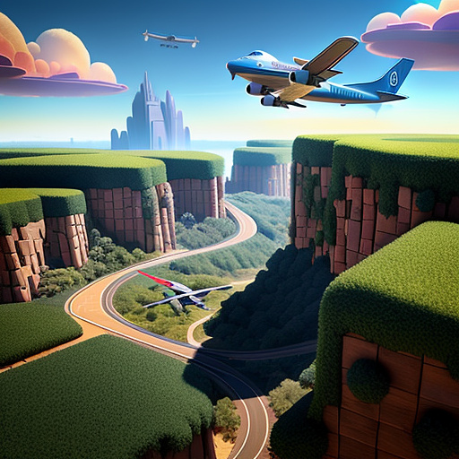 An airplane is flying. people in disney 3d style