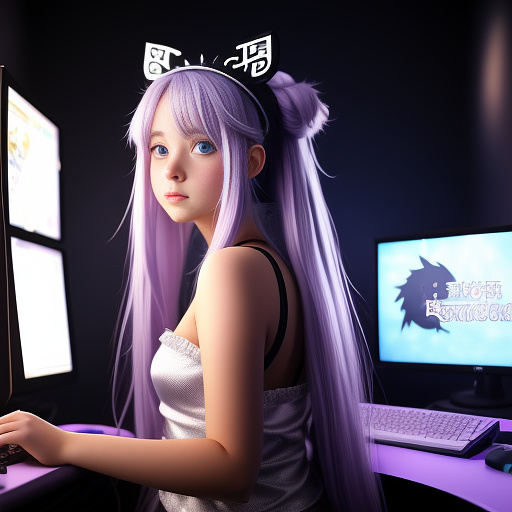 Fat adult gamer girl who is the queen of rats. she have chubby cheeks, white skin with redness, dark blond mid shoulder's length hair, blue eye. goth purple cloth with a crown . gaming on a pc with a mouse and keyboard. in anime style