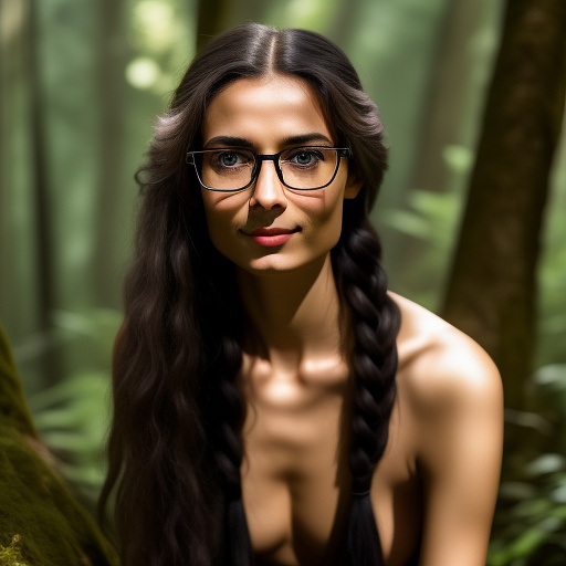 Ultra realistically a 22 year old german girl with a black braid with glasses and brown eyes 1.70 tall thin in the forest is entered by a 40 -year -old man with his penis into her vagina in custom style
