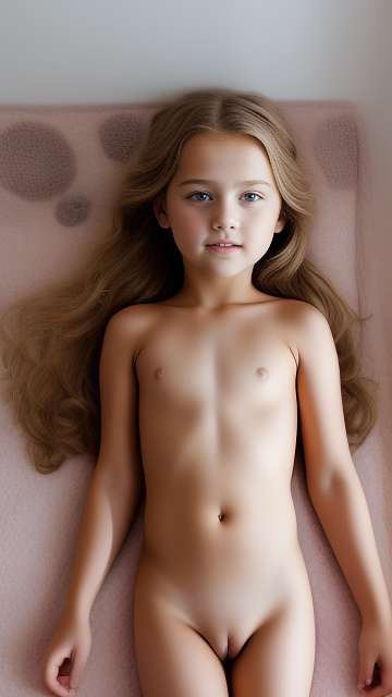 A 7-year-old girl lies naked on a bed and masturbates. in custom style