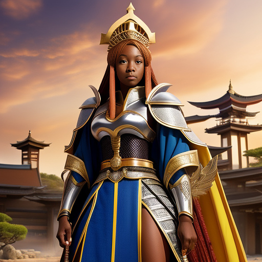 An african warrior queen holding the scales of justice in anime style