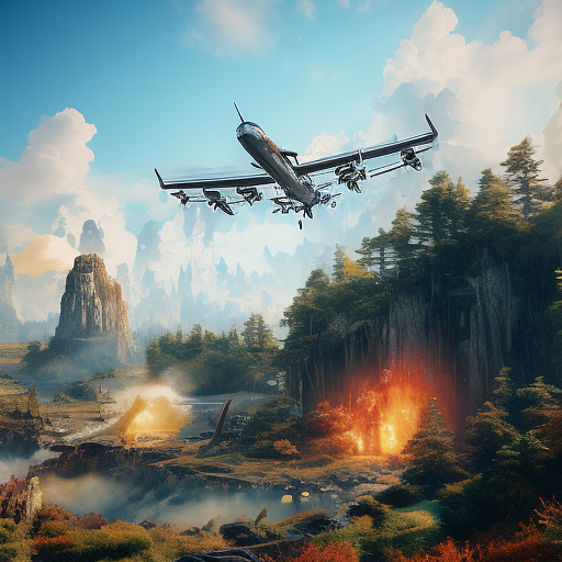 Plane crash in the air in angelcore style