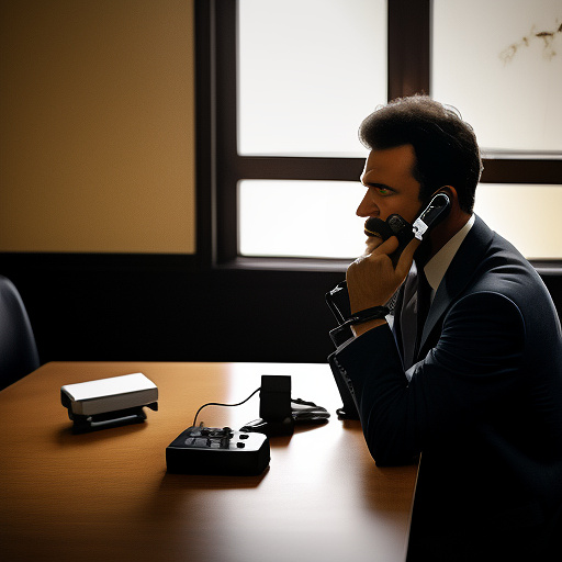 In a dark room, there is a telephone and a gun on the table. a man is sitting on a chair, and he is dead. in custom style