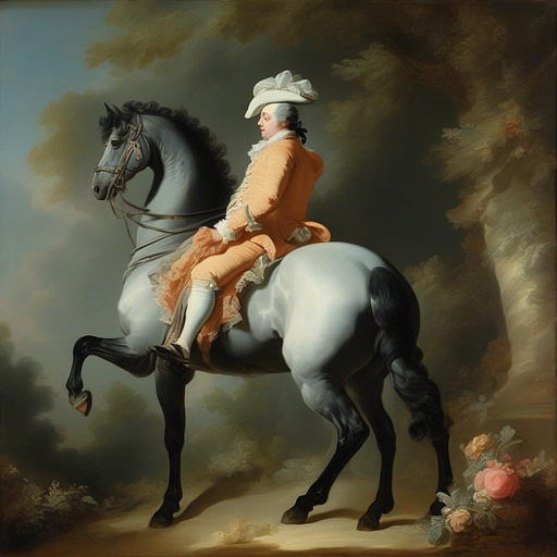 A man with a black horse in rococo style