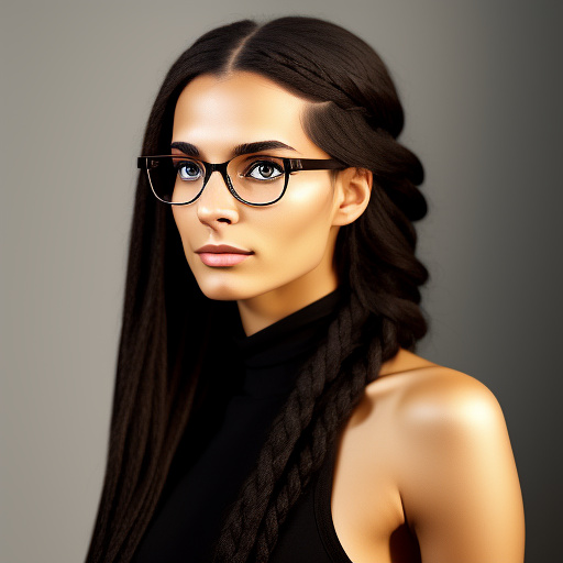 A 22 year old german girl with a black braid with glasses and brown eyes 1.70 tall thin in sexy clothing in custom style
