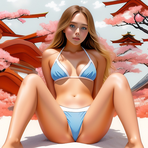 Elizabeth olsen bikini,legs spread, laying down in anime style