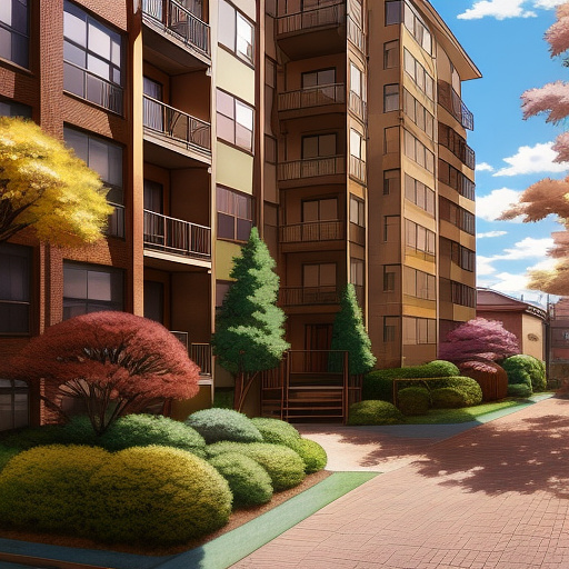 Apartment in autumn 80s in usa in anime style