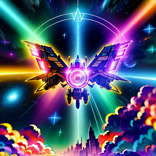 A cheerful transformer flies through space against the backdrop of planets. in angelcore style