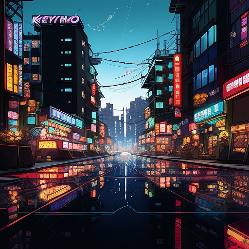  night city from cyberpunk 2077 in anime style