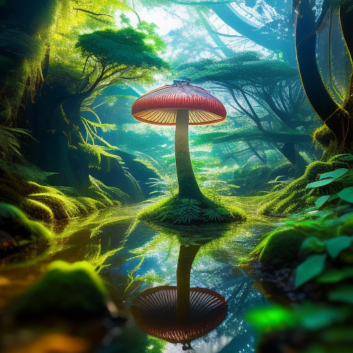 Beautiful mushroom in jungle  in anime style