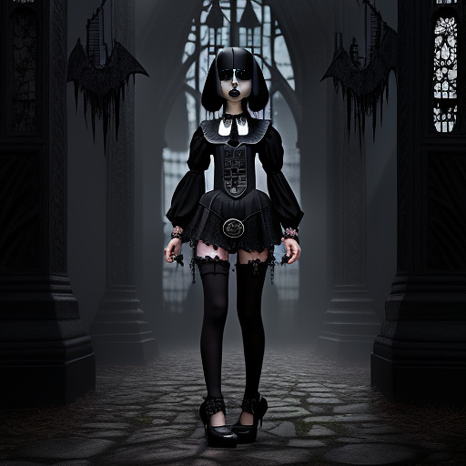 Preteen girl with short shorts and heels in gothic style