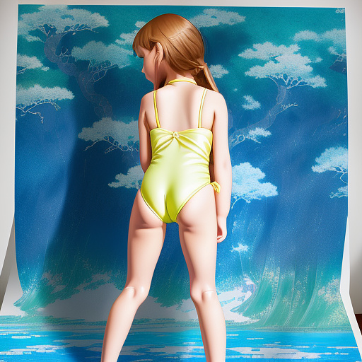 9 year old swimsuit bending over from behind  in anime style