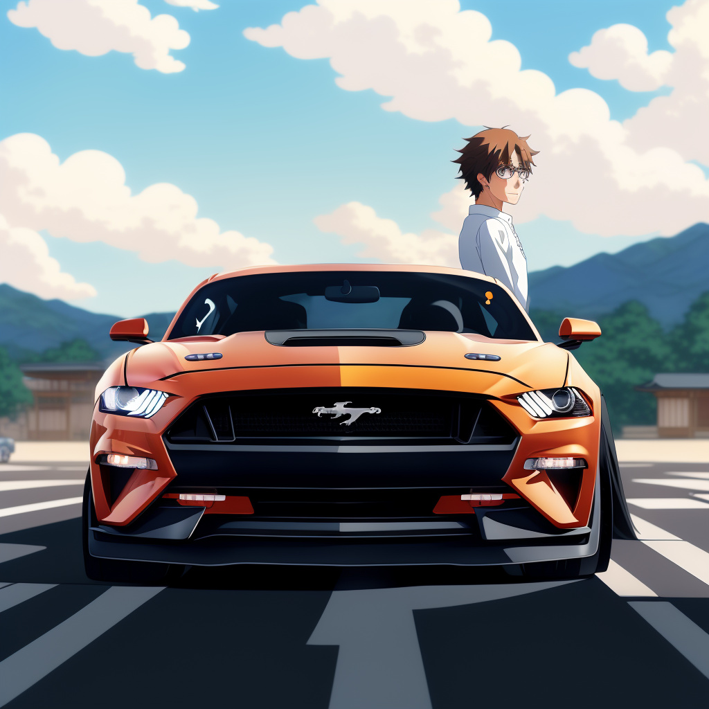 A person in a mustang
 in anime style