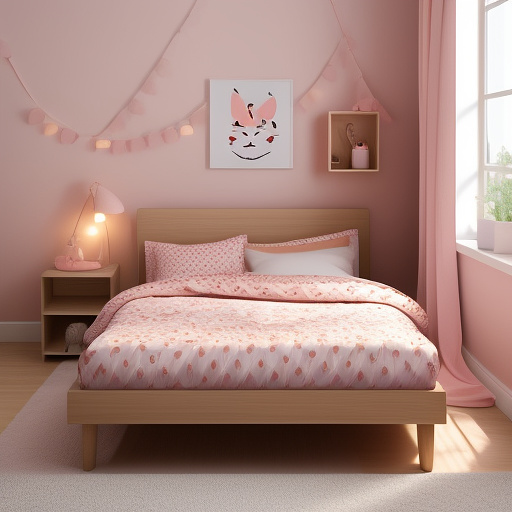 Girl cute   streched dress bed and candle stanting in disney painted style