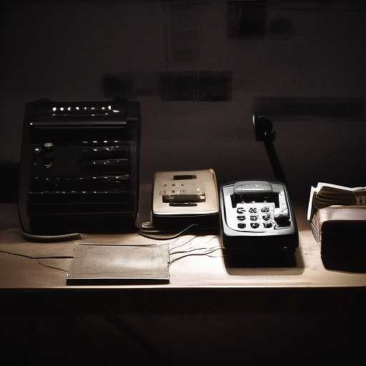 In a dark room, there is a telephone and a gun on the table. a man is sitting on a chair, and he is dead. in custom style