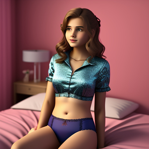 Ultra realistic in my room a sweet 14 year old german girl in sexy silk underwear is sitting on my bed in custom style