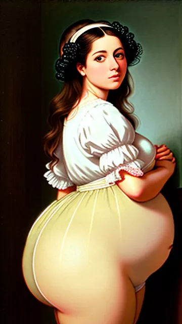 Very wide hips, big and fat butt, full large voluptuous breast, curvy, modest,fully clothed, skirt, pregnant, fitting, skinny face, jewish, woman, sfw in rococo style
