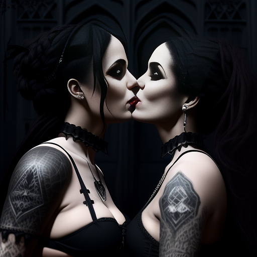 Women in bikini kissing  in gothic style