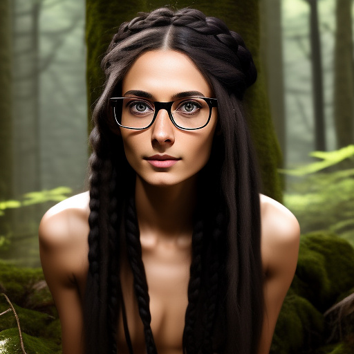 Ultra realistically a 22 year old german girl with a black braid with glasses and brown eyes 1.70 tall thin in the forest is entered by a 40 -year -old man with his penis into her vagina in custom style