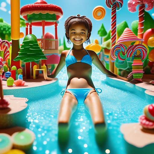 A ten years old in a thin bikini in pool spreading her legs in kids painted style