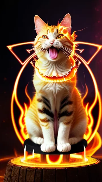 Laughing cat in flames.

 in angelcore style