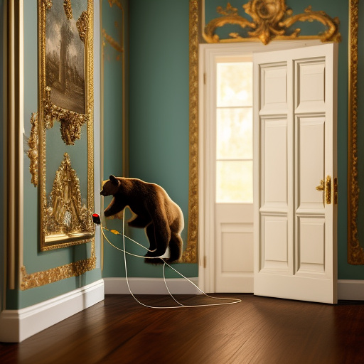  a wild bear plugging a cable in a socket

 in rococo style
