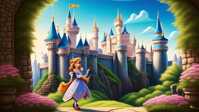 Princess in a castle in disney painted style