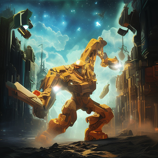 A cheerful transformer flies through space against the backdrop of planets. in disney painted style