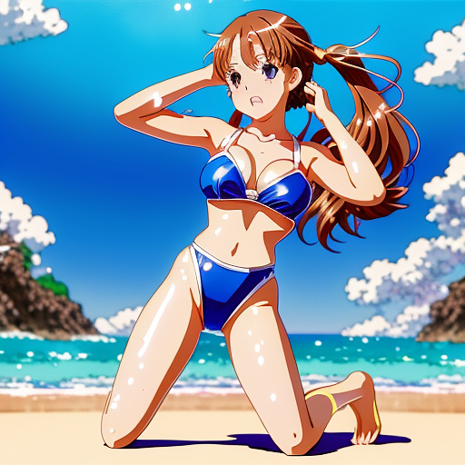 9 year old girl
tiny swimsuit
huge big boobs
kneeling
shiny swimsuit

yelling 
crying in anime style