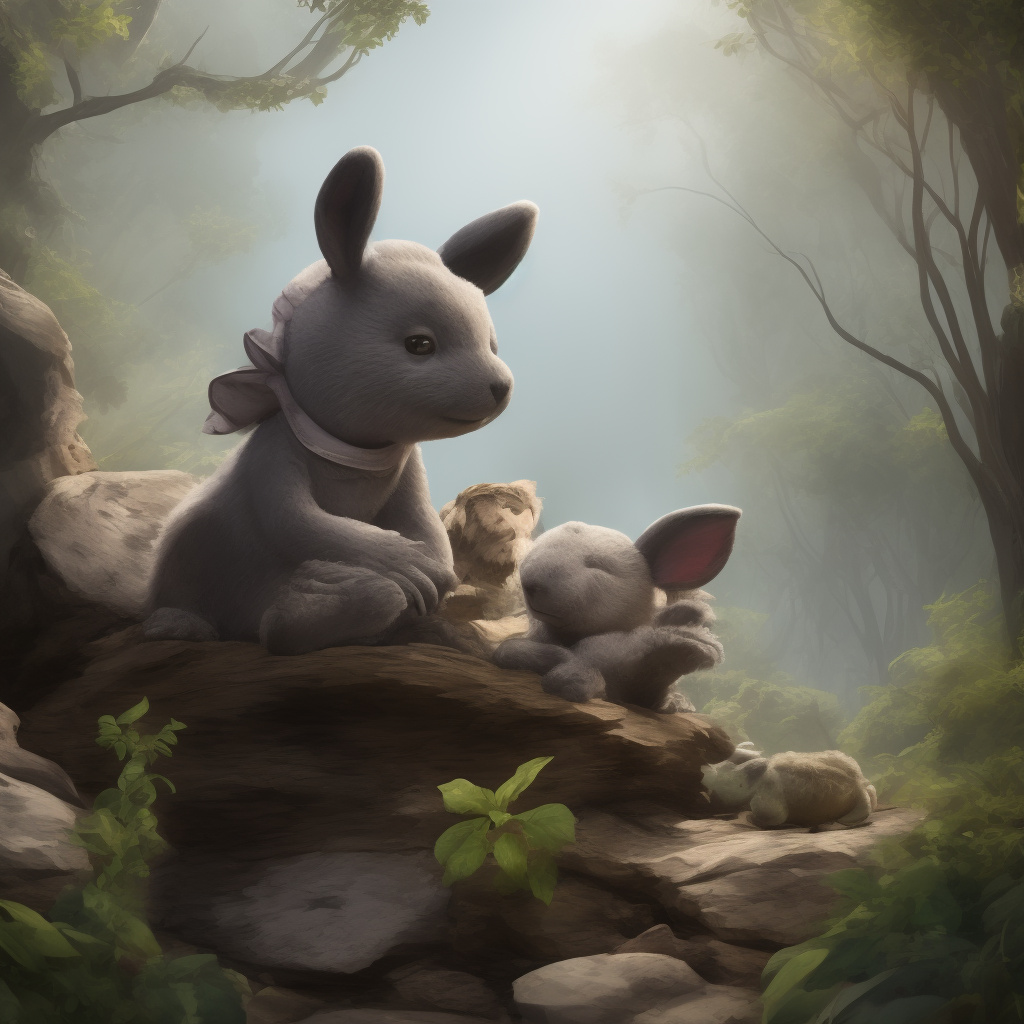A little grey bear, a little rabbit and a little turtle were humiliated. in disney painted style