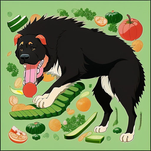 Big dog eat cucumbers in anime style